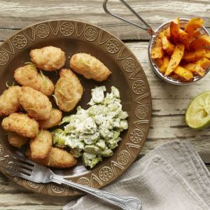 Scampi with Minted Broad Beans